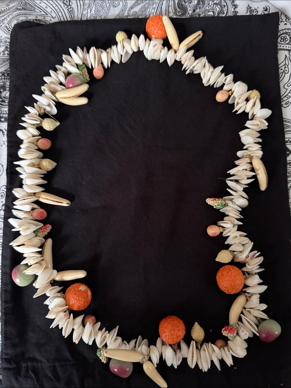 Seashell and Bead Statement Necklace with Fruit Accents